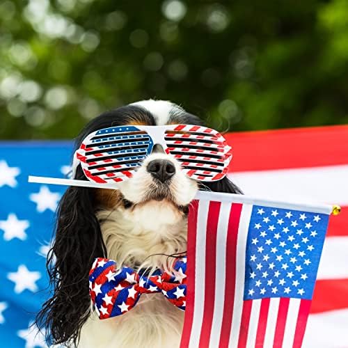 4 iulie guler cu papion de câine, 2 pachet de vacanță Patriotice American Independence Day Gullar pentru câini mici mari de