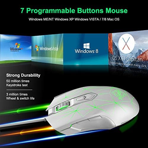 Nacodex AJ52 Gaming Mouse Wired, Programable 7 Butoane, șoareci mutați pe computer cu model de led cu model de fisură, 2500
