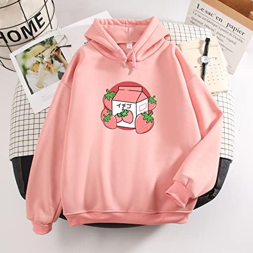 Glugă de lapte de căpșuni MEJOTAUS pentru femei Kawaii haine japoneze pulovere roz pastel roz pulovere supradimensionate pentru