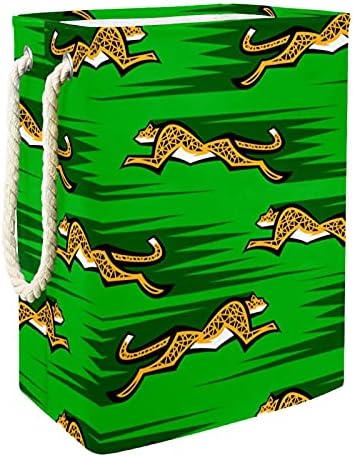 Coșuri de rufe impermeabile Deyya înalt Robust pliabil onrushing ghepard fundal verde imprimare împiedică pentru copii adulți băieți adolescenți fete în dormitoare baie
