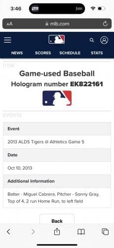 Jocul Miguel Cabrera Detroit Tigers a folosit baseball 2013 „ALDS Game 5” MLB Auth - Joc MLB a folosit baseball -uri de baseball