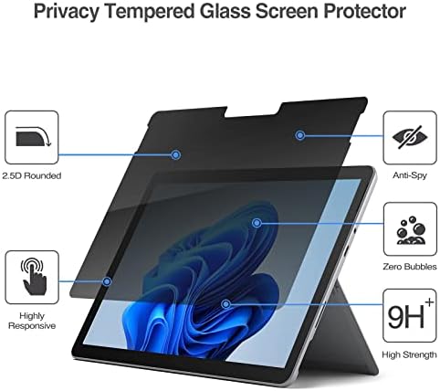 Procase Surface GO 3 10,5 2021/Suprafață GO 2 10.5 2020/Suprafață GO 10 2018 Protector de ecran de confidențialitate, protecție anti-spion cu ecran cu ecran de sticlă temperată Ultra Slim Protector pentru suprafață GO 3/2/1